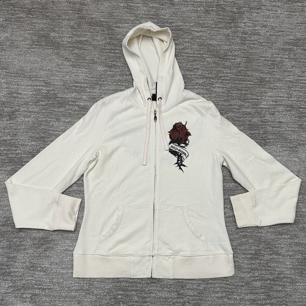 Harley-Davidson Large Rose Barbed Wire Full Zip Biker Sweatshir
